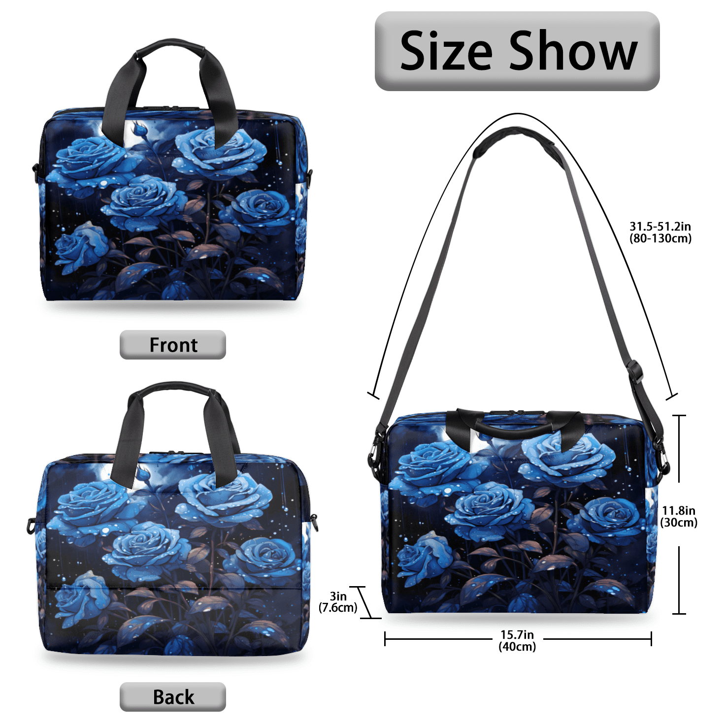 Herdesigns Blue Flower Laptop Bag for Women Men, Computer Case Briefcase Messenger Bags, 15-15.6 inch Laptop Sleeve Shoulder Bag