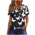 thumbnail image 2 of Uootdi Womens Tops Short Sleeve Crewneck Polka Dot Floral Print Tees Button Decor Soft Comfy Summer Shirts Gift, 2 of 5