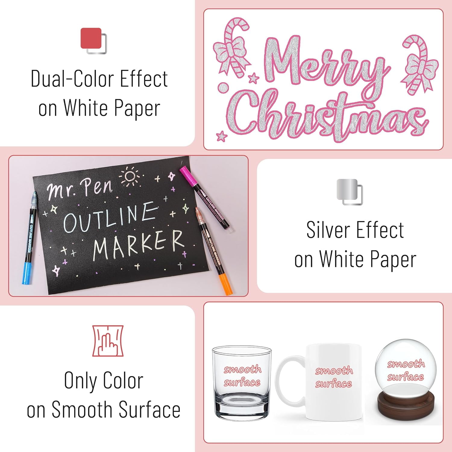 Dreamy Sparkle Dual-Line Contour Pen, 12 Colors Glitter Outline Markers with Metallic Ink for Crafts, Wood, Glass, Plastic, Quick-Dry Smudge-Proof