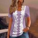thumbnail image 2 of Chaqueta corta,Camisa informal de manga corta con botones para mujer, cuello en V, mezcla de poliéster y elastano suave, corte holgado para uso diario, sopatenor, 2 of 8