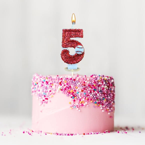 Vrorvz Baseball Birthday Candle 9th Cake Topper Red Glitter Number 9 for Kids and Adults Baseball Themed Party Decorations Cupcake Topper Nine Year Celebrations Wax Candle