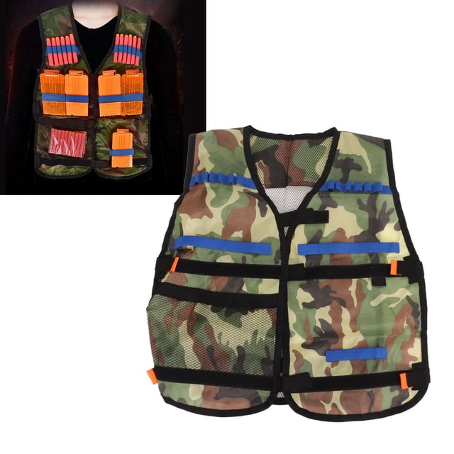 Chaleco con clip de juguete ANGGREK para niños al aire libre camuflaje verde gran capacidad de almacenamiento