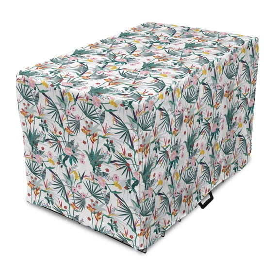 Floral Dog Crate Cover, Exotic Flower Gardenia Daffodil Rose Buds, Easy to Use Pet Kennel Cover Small Dogs Puppies Kittens, 7 Sizes, White Multicolor, by Ambesonne