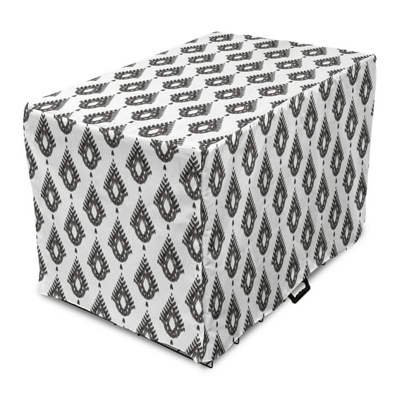 Boho Dog Crate Cover, Ikat Inspired Drop Motif in Monochrome Design with Influences, Easy to Use Pet Kennel Cover Small Dogs Puppies Kittens, 7 Sizes, Dark Taupe Grey White, by Ambesonne