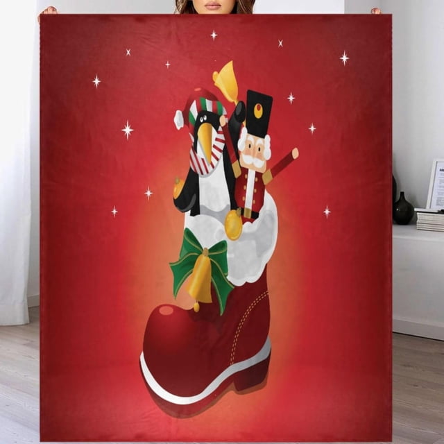 Manta para sofá de 50 x 60 pulgadas, diseño de cascanueces, suave y acogedora manta de franela personalizada, diseño de pingüino lindo, Papá Noel, mantas y mantas ligeras y cálidas para cama, sofá y