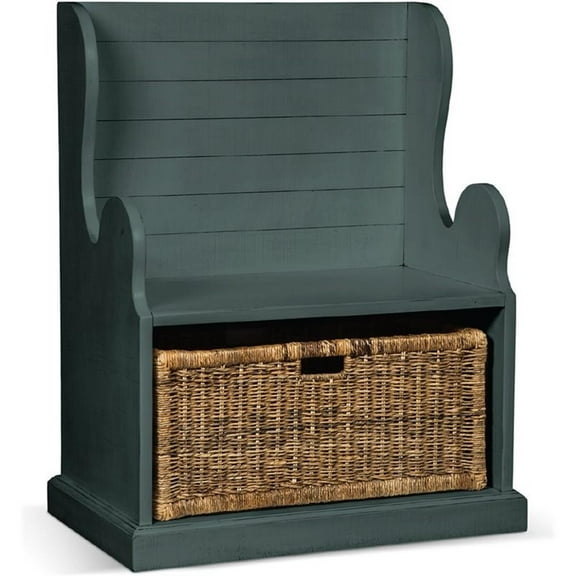 Pemberly Row Modern 39" Mahogany Wood Hall Seat in Little Boy Blue