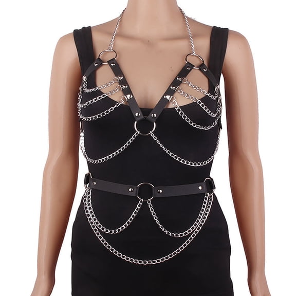 XmhyTop-A 1 set Punk Leather Body Chain for Rave Festival,Club Party Wear,Chest chain waist chain,L07