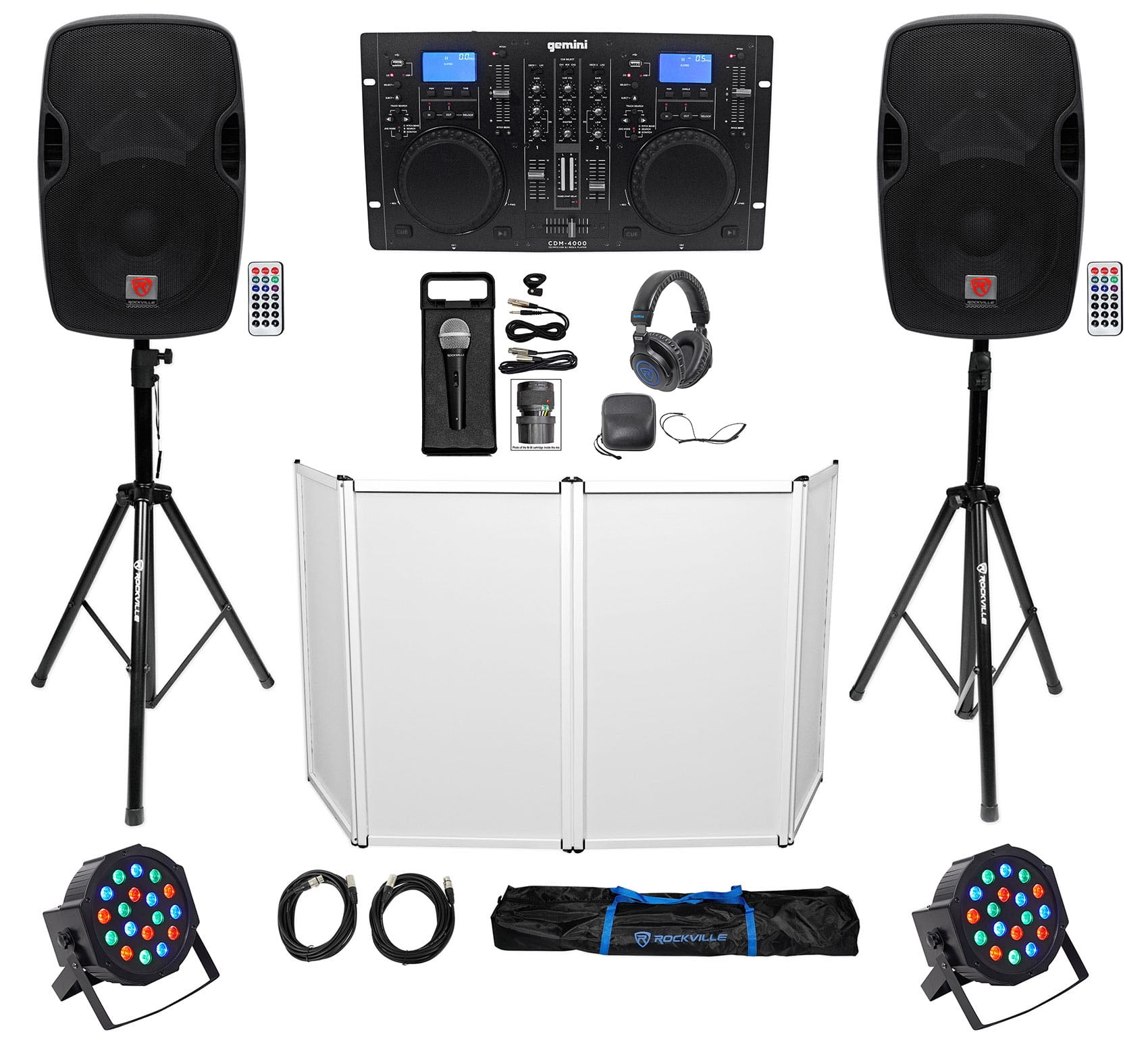 DJ Package (2) 12" Speakers+Mixer CD Player+Stands+Headphones+Mic