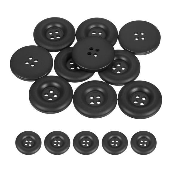 Uxcell 10pcs Sewing Button 28mm 4 Holes Resin Round Crafting Buttons, Black