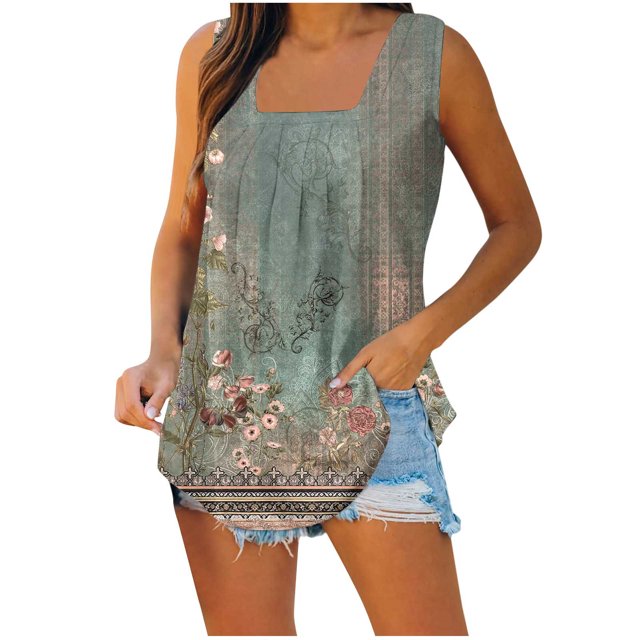 Puntoco Camisetas sin mangas ajustadas para mujer Camiseta sin mangas estampada para mujer Top suelto