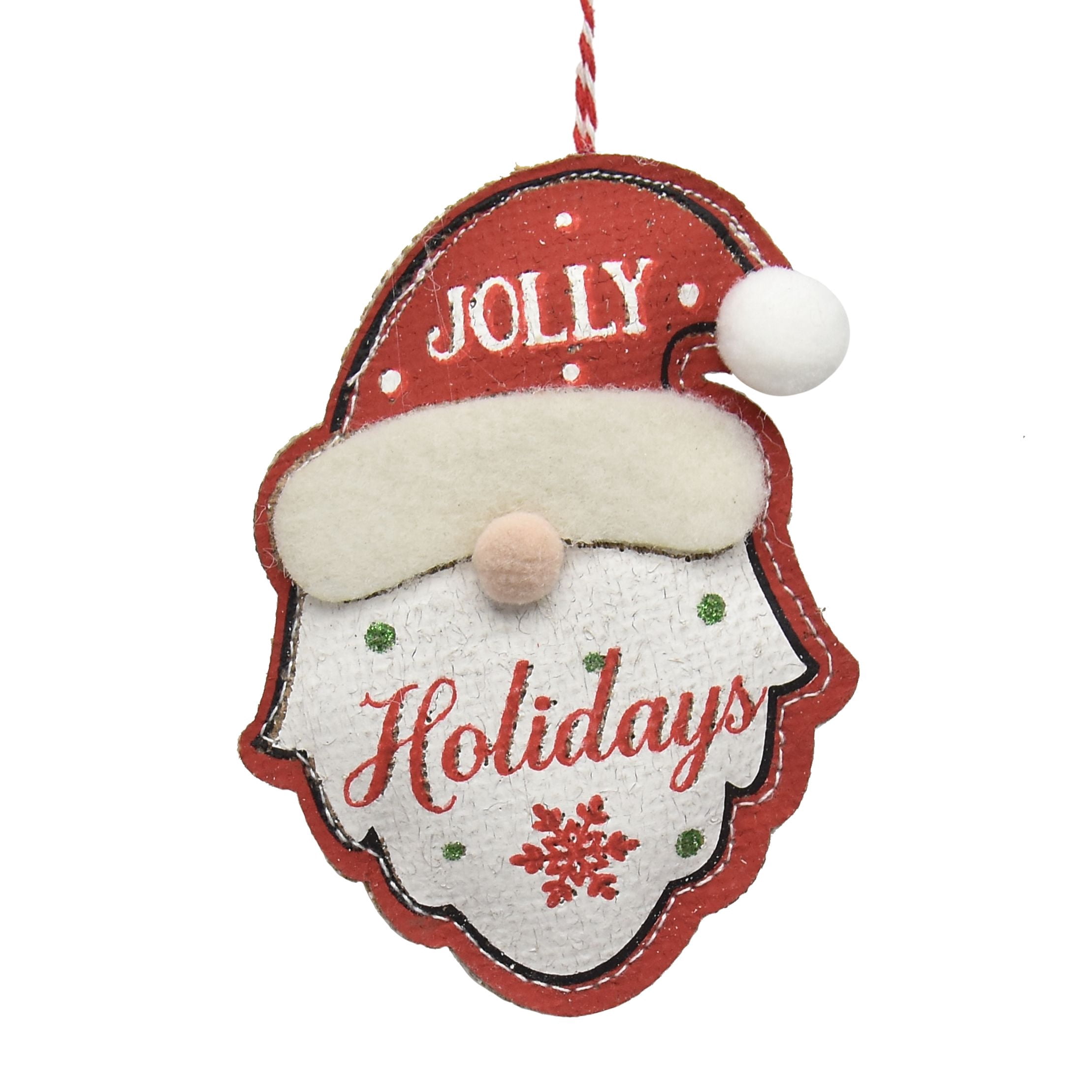 Holiday Time 4ast Red and White Santa Snowman Gnome Pattern Burlap Ornament Set