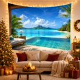 thumbnail image 3 of Ocean Waves Tropical with Viewed Covered Terrace Thatched, Mystical Fantasy for Space Lovers, Galaxy Room Decor, Housewarming Gift, Tapestry Wall Hanging for Bedroom and Dorm, 3 of 7