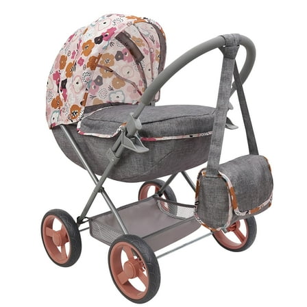509 Crew: Melange Flora - Deluxe Doll Pram - Matching Shoulder Bag, Toy Accessory For Dolls Up To 18", Foldable Design, Removable Bassinet, Kid Age 3 