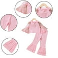 thumbnail image 2 of LYMAYTER Kids Girls Spring Fal Knit Outfits 2 PCS Toddler Mesh Flared Sleeve T-Shirt + Flare Leg Pants for 18M-6T, 2 of 9