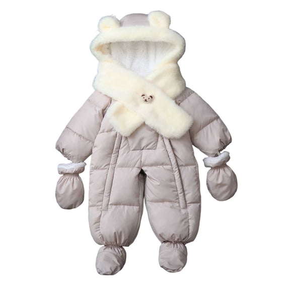 ATOGUTA Snowsuit Boys Winter Clothes Suit Hooded Jumpsuit Romper Warm Fleece Coat Outwear Overcoat Beige