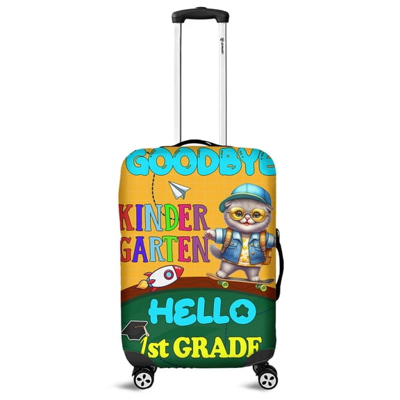 Back to School Scottish Fold Goodbye Kindergarten Hello 1st Grade Travel Luggage Cover Cat Lover Kitten Owner Gifts Suitcase Dust Protective Decor - 02011