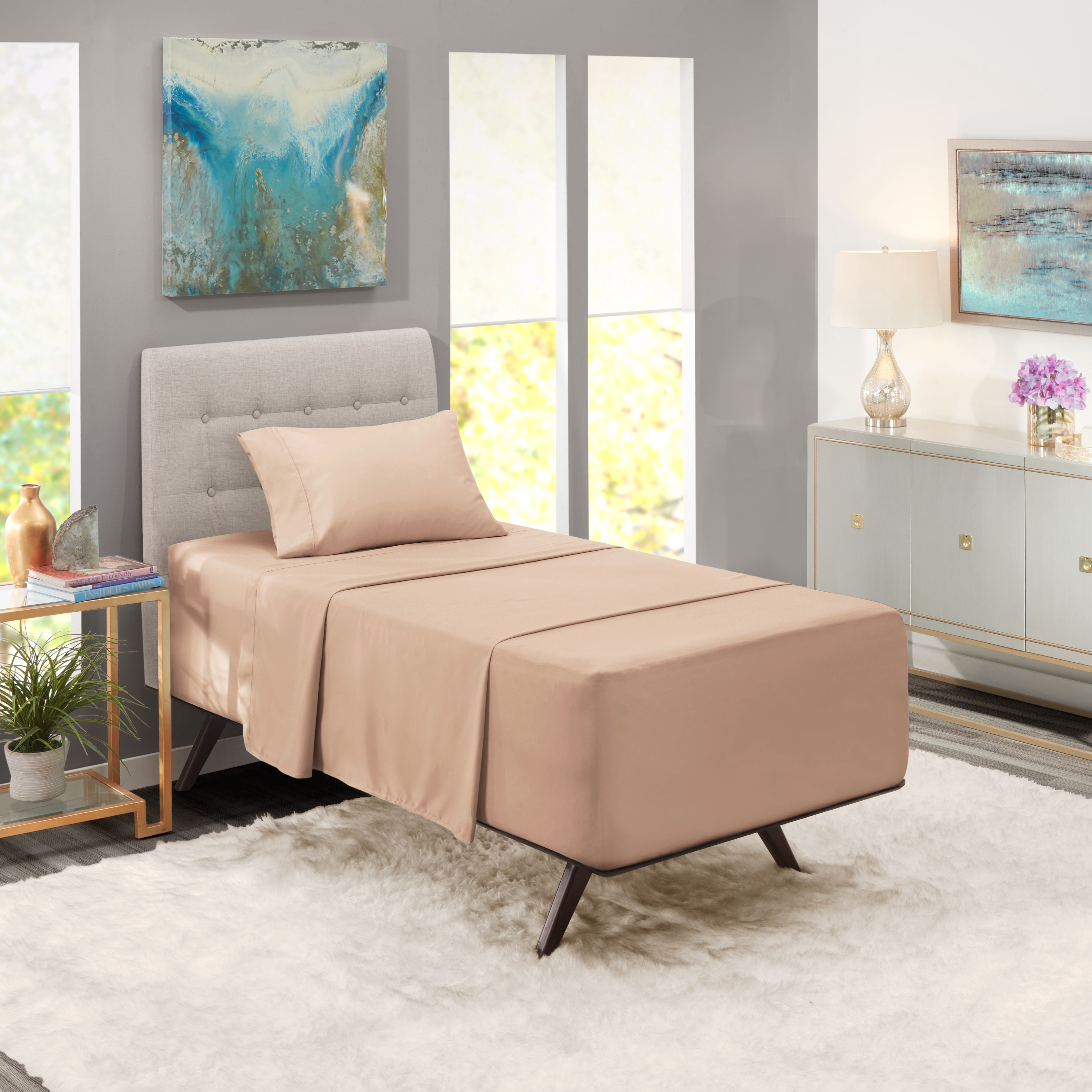 LammaLoe Extra Deep Pocket Sheets Twin Set, 3 Piece, Fits 18"-24" Mattress, Breathable & Extra Soft Bed Sheets, Taupe Sand