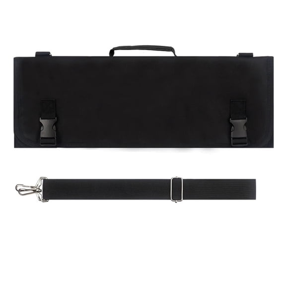 Chef Knife Roll Bag with Carry Handle and Shoulder Strap, Large Capacity Kitchen Knife Storage Bag, Portable Knife Carrying Case with Double Folded Design, Black(only bag)