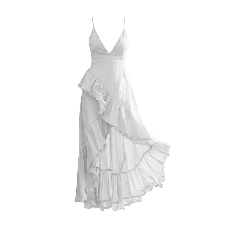 white asymmetric ruffle dress Celeste White Asymmetrical Ruffle Maxi Dress M