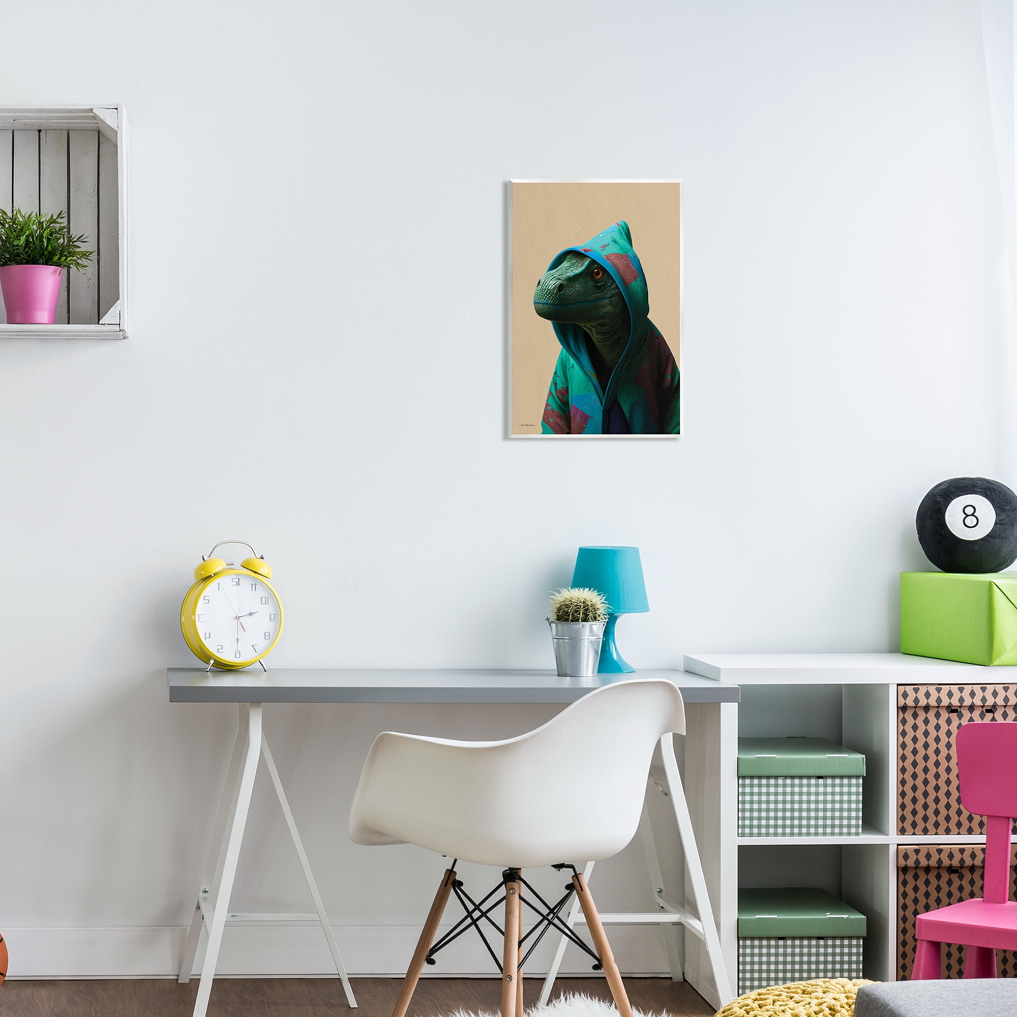 Stupell Industries Dinosaur in Stylish Hoodie Animals & Insects Painting Unframed Art Print Wall Art, 13 x 19