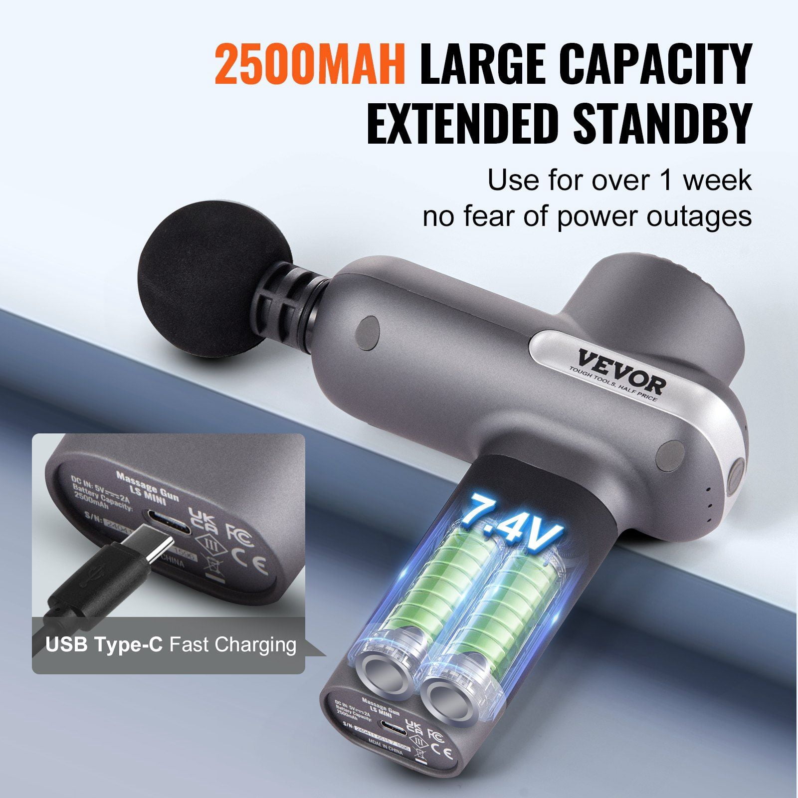 Mini Massage Gun for Athletes 5 Speed Settings 6 Massage Heads 7.4V 2500mAh Battery Handheld Muscle Pain Relief Relaxation