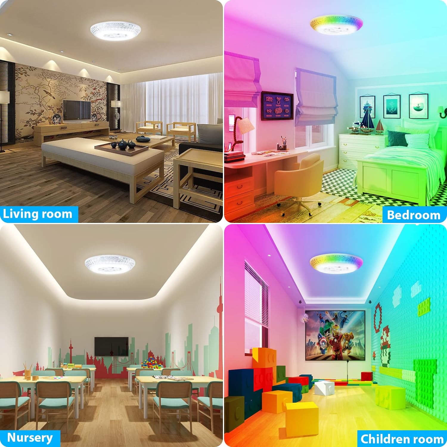 OUSIDE LED Ceiling Light 48W,E27 LED Ceiling Light RGB,LED Lamps Ceiling Lights,4 Light Modes,LED Ceiling Light Flat