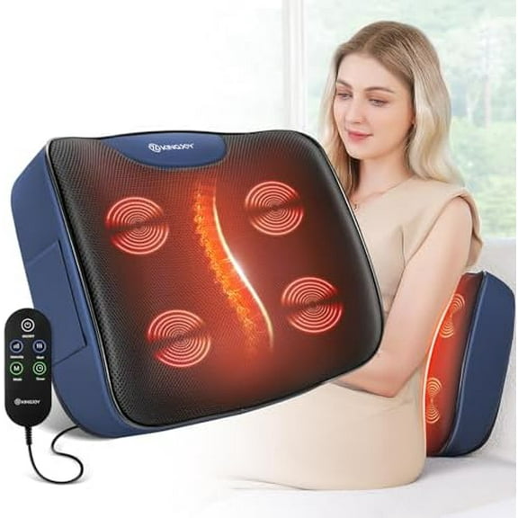 Heated Lumbar Support Pillow for Office Chair, Ergonomic Back Support Pillows with Vibration, Memory Foam Chair Back Massager for Pain Relief, 3 Heat Levels & 3 Massage Modes, Gifts for Mon Dad