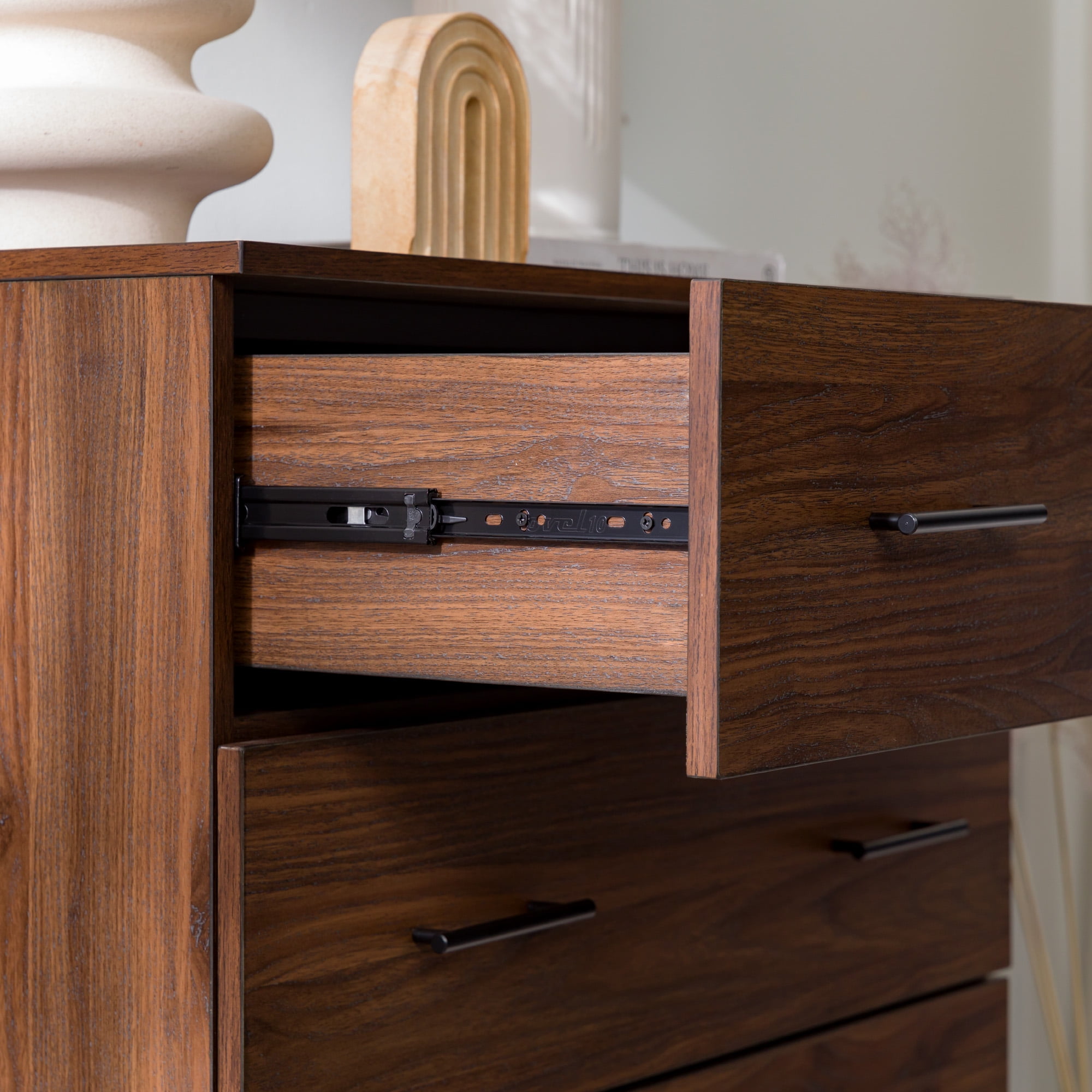 Walker Edison Modern 4 Drawer Vertical Dresser, Dark Walnut