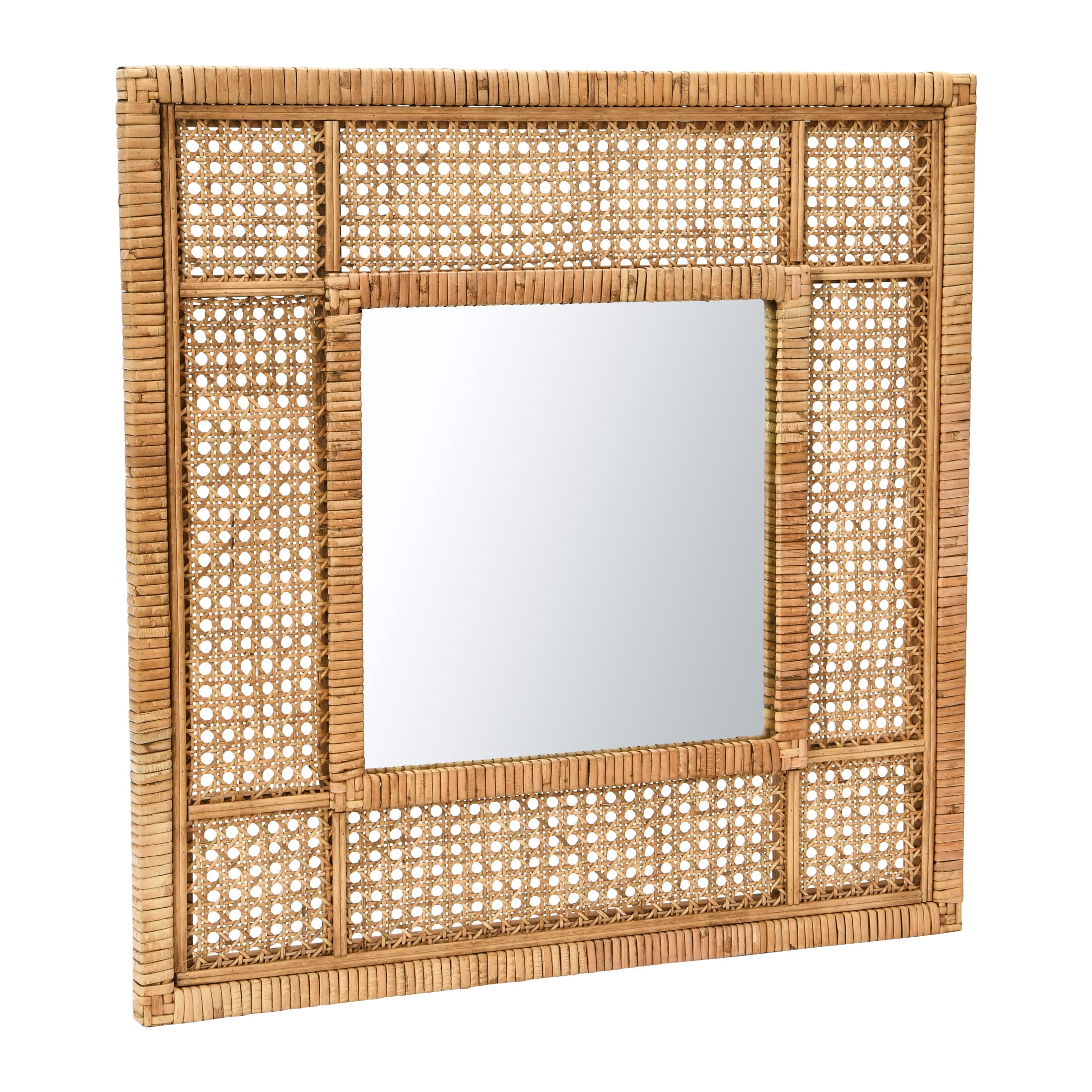 Creative Co-Op Square Boho Rattan Framed Wall Mirror, Natural