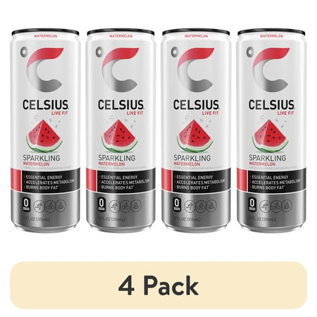 (4 pack) CELSIUS Sparkling Watermelon, Energy Drink 12 fl oz Single Can