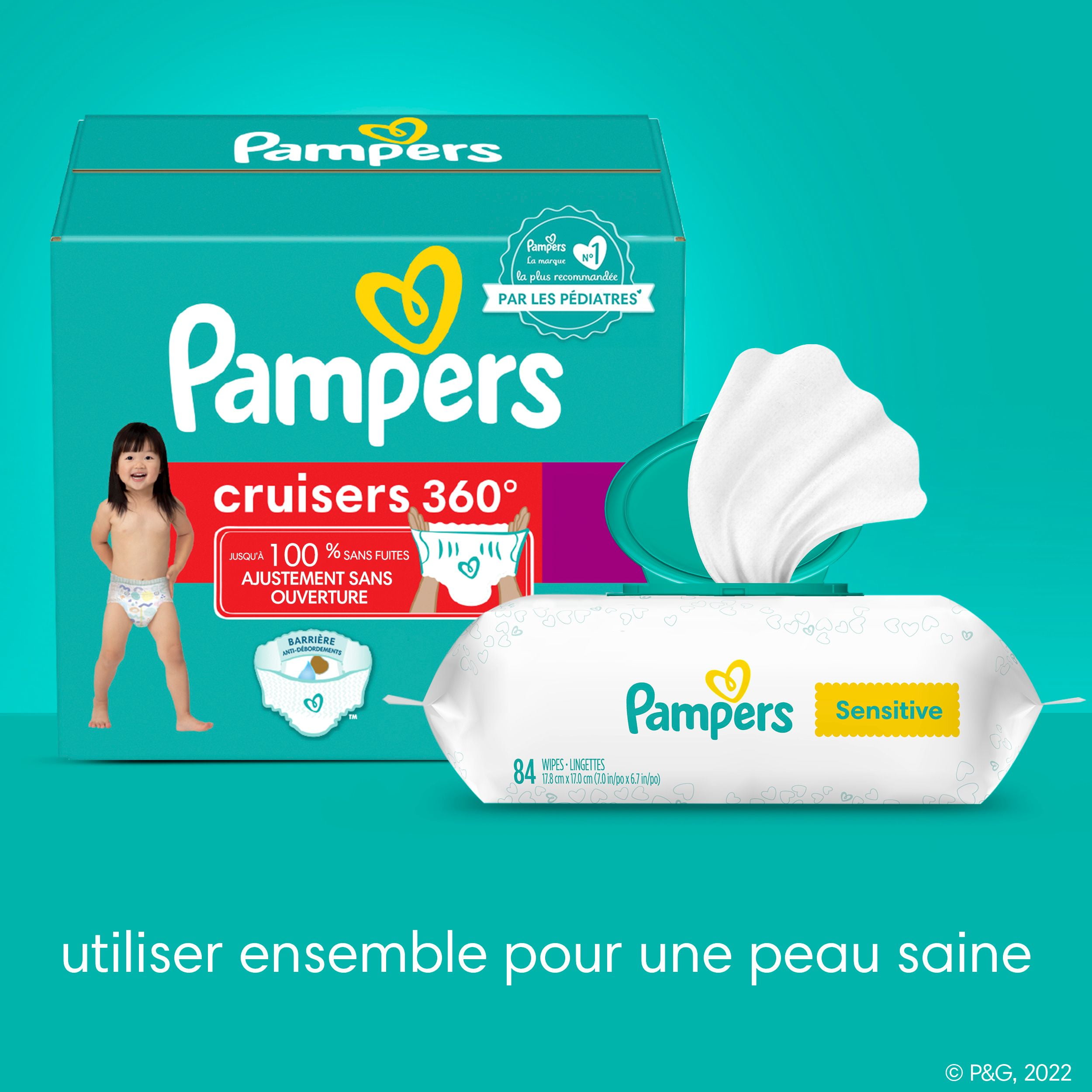 Couches Pampers Cruisers 360°, ajustement jusqu’à 100 % sans fuites, conçues pour les bébés actifs, couche à enfiler, rabats rapides conçus pour faciliter les changements, taille 4 64 Unité