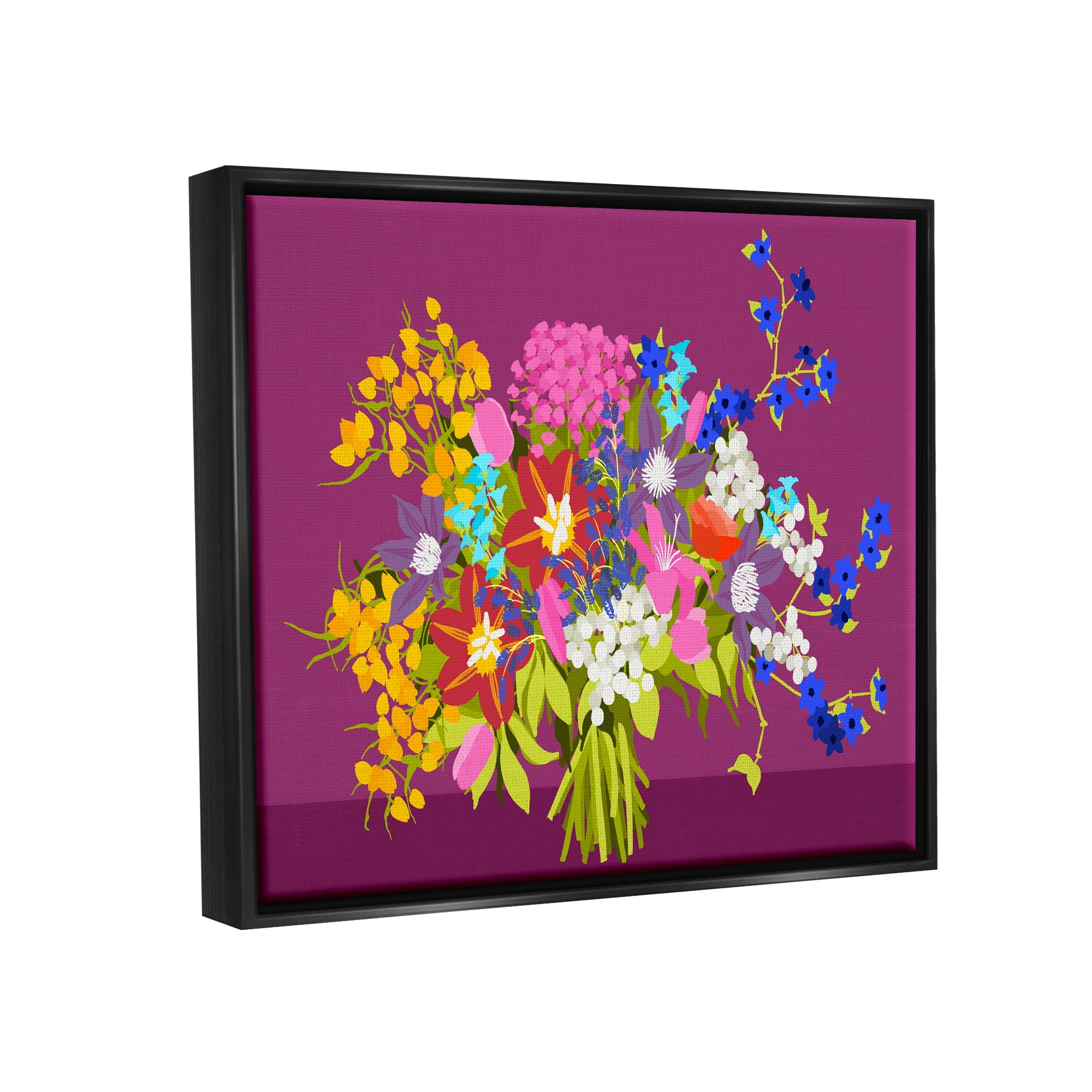 Stupell Industries Mixed Florals on Purple Botanical & Floral Painting Black Floater Framed Canvas Art Print Wall Art, 31 x 25