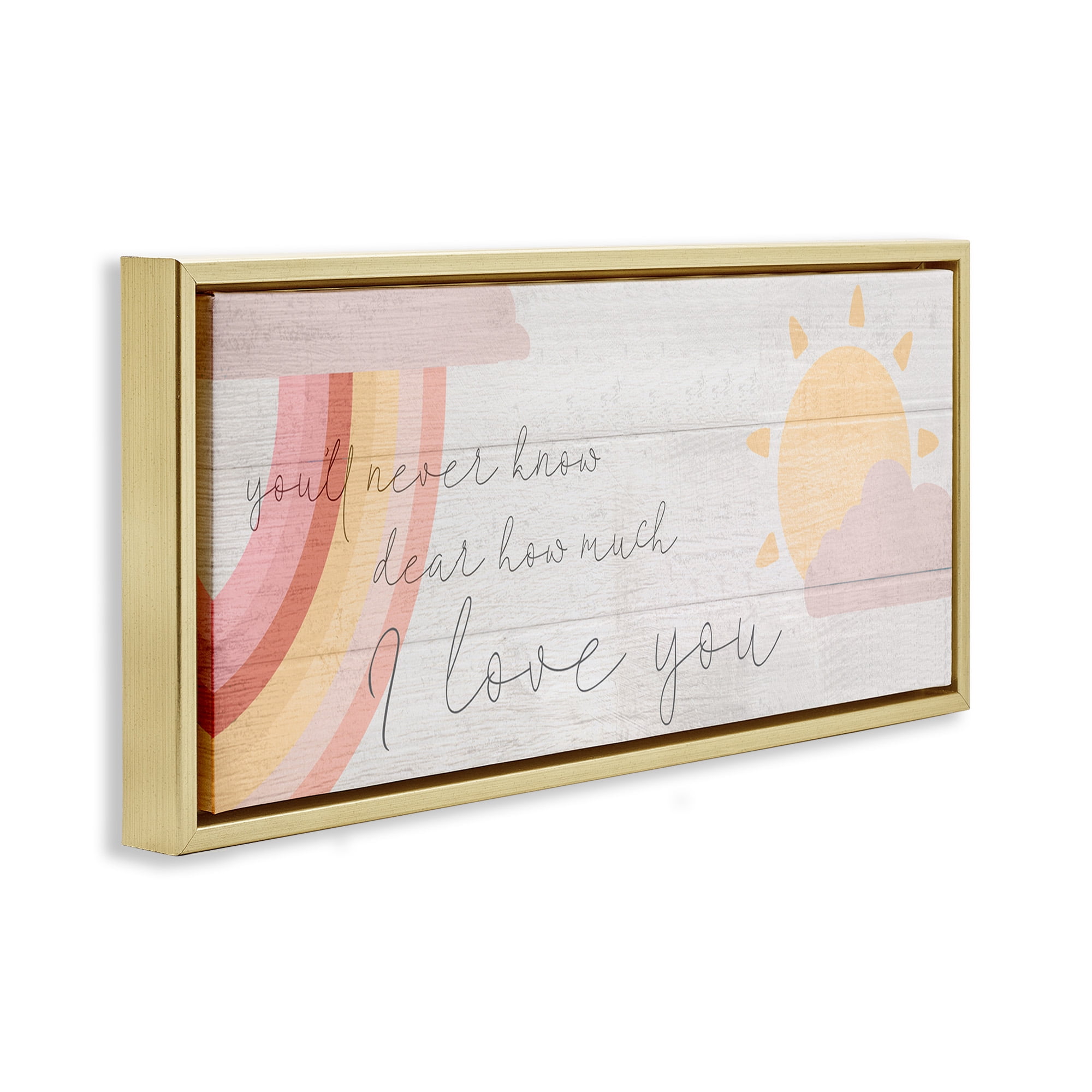 Stupell Industries Love You Pink Rainbow Phrase Typography Painting Gold Floater Framed Canvas Art Print Wall Art, 25 x 11