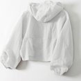 thumbnail image 4 of Nooxsoe Women's Cotton Linen Sun Protection Shirts Hoodie Long Sleeve Crinkled Gauze Sheer Drawstring Hood Muslin Button Down Shirt Women Muslin Shirt Business Casual Outfits for Women White 2XL, 4 of 6