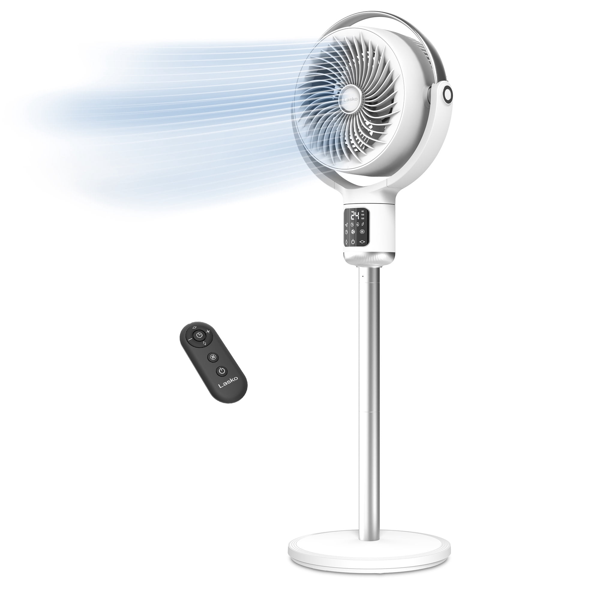 Lasko Whirlwind 7" 24-Speed Dual Oscillation, Remote, Timer, DC Pedestal Fan APDC301