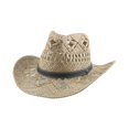 thumbnail image 1 of Sombrero de paja de malangrass con ala tejida a mano para primavera y verano, sombrero de vaquero de estilo étnico hueco tejido en stock, sombrero tibetano transfronterizo, 1 of 6