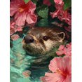 thumbnail image 1 of Qisvanset Otter Hibiscus Flower Canvas Print 12x16 Inch Kitchen Art, 1 of 8