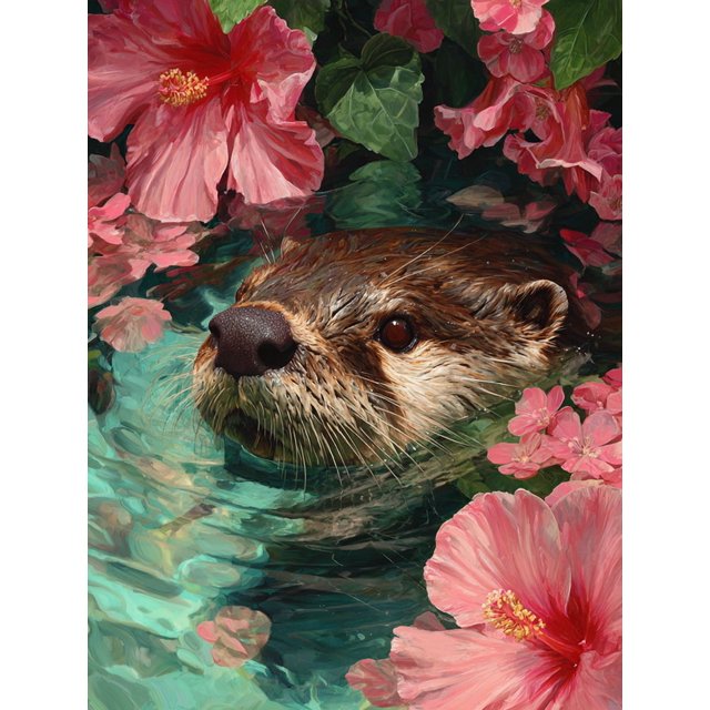 Qisvanset Otter Hibiscus Flower Canvas Print 12x16 Inch Kitchen Art