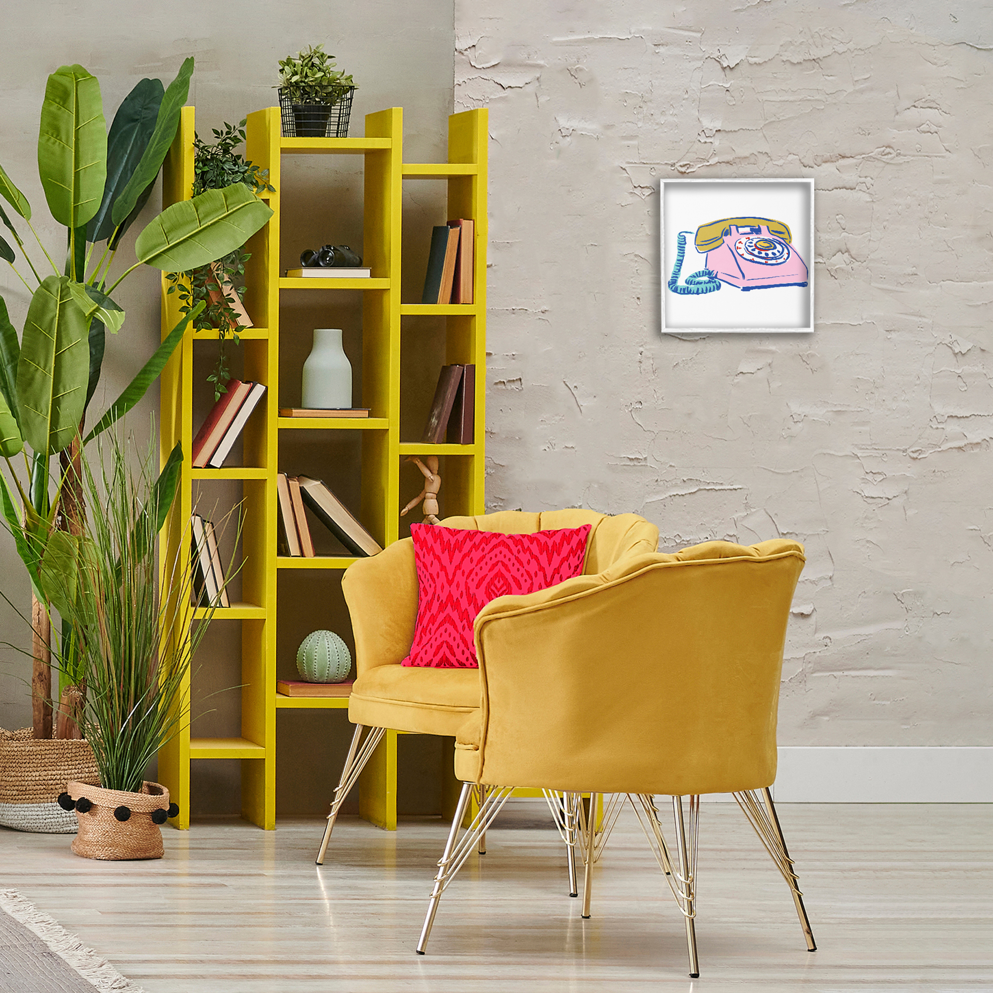 Stupell Industries Retro Rotary Telephone Novelty Painting White Framed Art Print Wall Art, 12 x 12