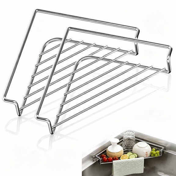 Triangle Stainless Steel Dish Drying Rack,Space-Saving Kitchen Sink Shelf for Cups,Fruit,Sponges and Dishcloths