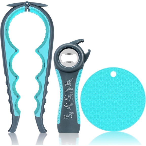 CERPXFF-Jar Opener 3-Piece Set – Ergonomic Non-Slip Multi-Function Can and Bottle Opener for Seniors, Arthritis & Weak Hands – Safe, Easy to Use in Kitchen, Camping, Gift Ready