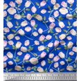 thumbnail image 1 of Soimoi Blue Silk Fabric Leaves & Rose Floral Printed Craft Fabric by the Yard 42 Inch Wide, 1 of 3