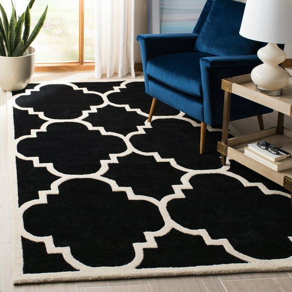 SAFAVIEH Chatham Hayden Geometric Wool Area Rug, Black/Ivory, 8'9" x 8'9" Square