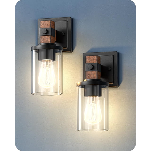 Apliques de Pared EDISHINE Juego de 2 con 1 Luz Imitación Madera Rústica