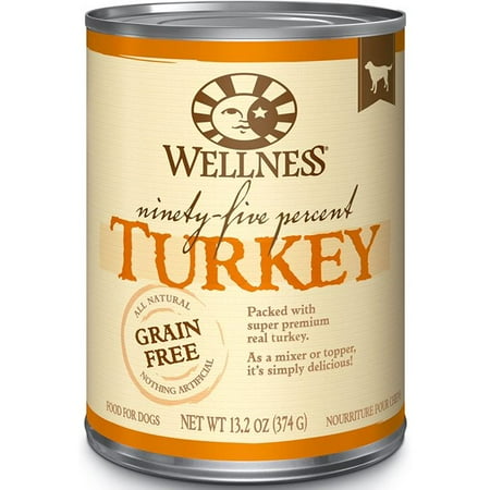 Wellness 95% Grain Free Wet Dog Food, Dry Dog Food Topper or Mixer, All Natural, No Artificial Flavors, Colors, or Preservatives, Limited Ingredients, Sensitive Stomach, 13.2 Ounce Can (Pack of 12)
