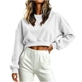 thumbnail image 4 of Hfnxid Cropped Sweatshirt for Women Corduroy Long Sleeve Pullover Top Loose Fit Casual Sweatshirt Solid Color Fall Shirt White,XXL, 4 of 6