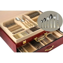 Set for 12 Venezia Collection Gold Flatware Serving - 75-Pc Luxury Dining Silverware Cutlery Service