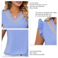 thumbnail image 4 of Blusas de gasa con cuello en V de verano para mujer, blusas holgadas de gasa de manga corta con volantes de Color en contraste a la moda para mujer, 4 of 5