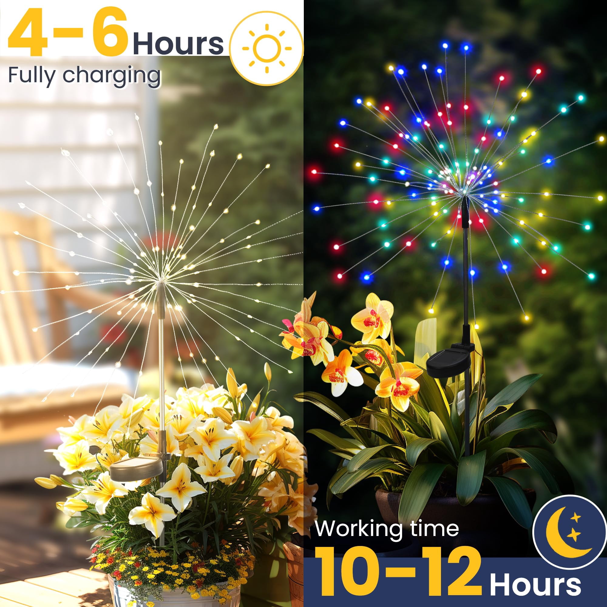 Garden Decor Outdoor Lights 120LED 2Pack, Solar Garden Lights for Christmas Outside Fairy Firework Decorative,Solar Powered for Yard Pathway Flowerbed Planter Balcony Patio Decor (Multicolor)