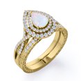 thumbnail image 4 of JeenMata 1.75 Carat Pear-Shaped Sunset Opal and Moissanite - Double Halo Pave Set - Crossover Filigree Wedding Ring Set - 18K Yellow Gold Plating over Silver, 4 of 7